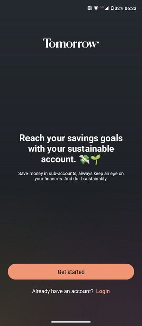 Tomorrow bank app screenshot - First screen.